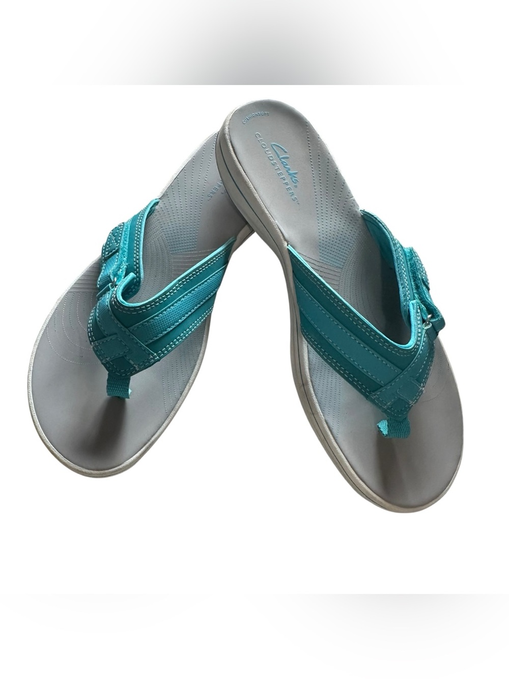 Clarks® Breeze Sea Cloudstepper Women's Flip Flop Sandals Color: Aqua Size: 9 - Picture 2 of 5